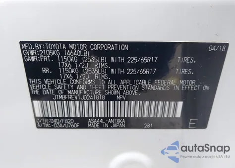 2018 Toyota Rav4 Le z USA, uszkodzony, nr VIN JTMBFREV1JD241818